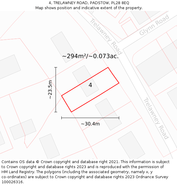 4, TRELAWNEY ROAD, PADSTOW, PL28 8EQ: Plot and title map