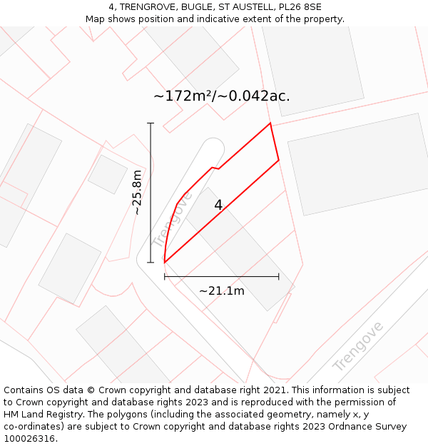 4, TRENGROVE, BUGLE, ST AUSTELL, PL26 8SE: Plot and title map