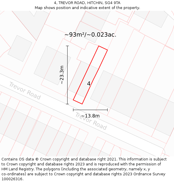 4, TREVOR ROAD, HITCHIN, SG4 9TA: Plot and title map
