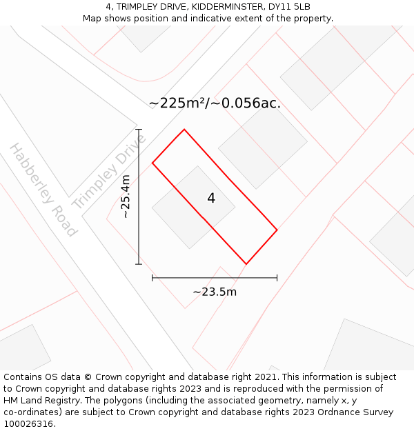 4, TRIMPLEY DRIVE, KIDDERMINSTER, DY11 5LB: Plot and title map