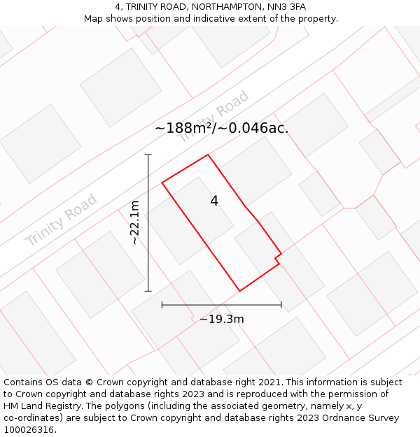 4, TRINITY ROAD, NORTHAMPTON, NN3 3FA: Plot and title map