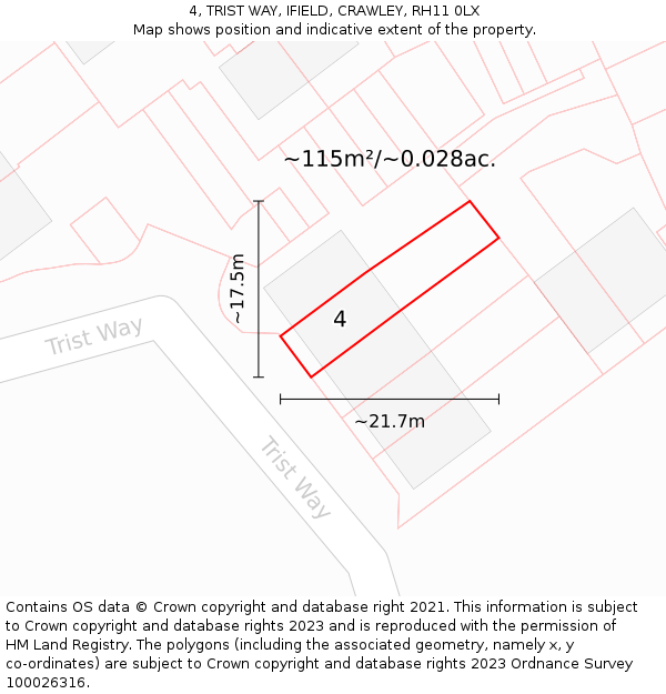 4, TRIST WAY, IFIELD, CRAWLEY, RH11 0LX: Plot and title map