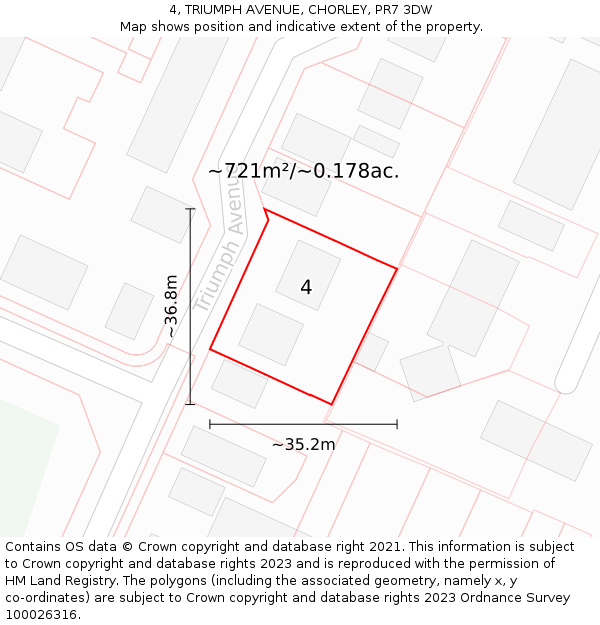 4, TRIUMPH AVENUE, CHORLEY, PR7 3DW: Plot and title map