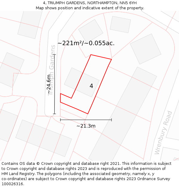 4, TRIUMPH GARDENS, NORTHAMPTON, NN5 6YH: Plot and title map