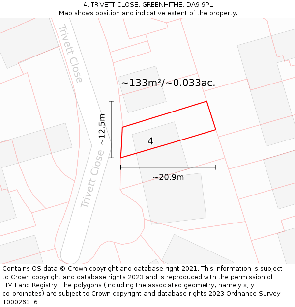 4, TRIVETT CLOSE, GREENHITHE, DA9 9PL: Plot and title map