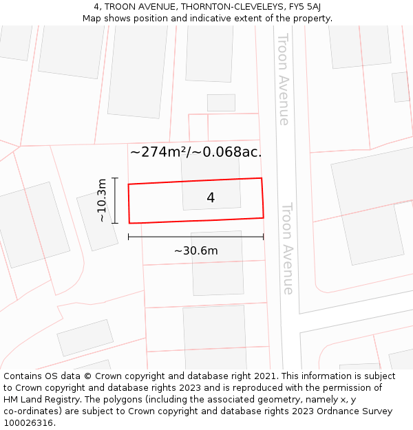4, TROON AVENUE, THORNTON-CLEVELEYS, FY5 5AJ: Plot and title map