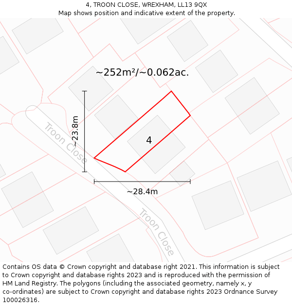 4, TROON CLOSE, WREXHAM, LL13 9QX: Plot and title map