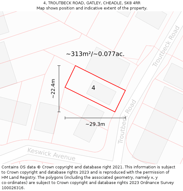 4, TROUTBECK ROAD, GATLEY, CHEADLE, SK8 4RR: Plot and title map