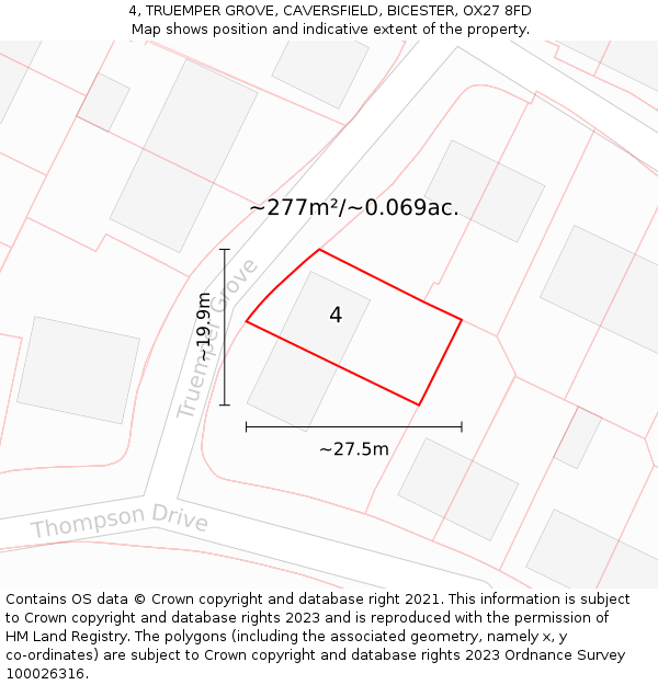 4, TRUEMPER GROVE, CAVERSFIELD, BICESTER, OX27 8FD: Plot and title map