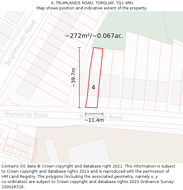 4, TRUMLANDS ROAD, TORQUAY, TQ1 4RN: Plot and title map