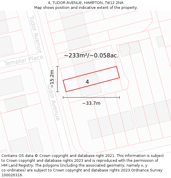 4, TUDOR AVENUE, HAMPTON, TW12 2NA: Plot and title map
