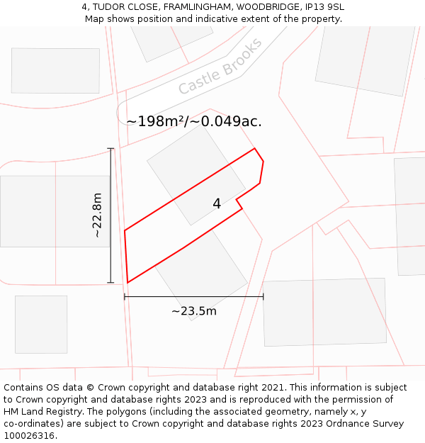 4, TUDOR CLOSE, FRAMLINGHAM, WOODBRIDGE, IP13 9SL: Plot and title map