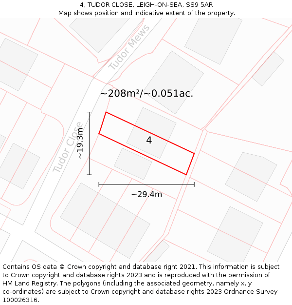 4, TUDOR CLOSE, LEIGH-ON-SEA, SS9 5AR: Plot and title map