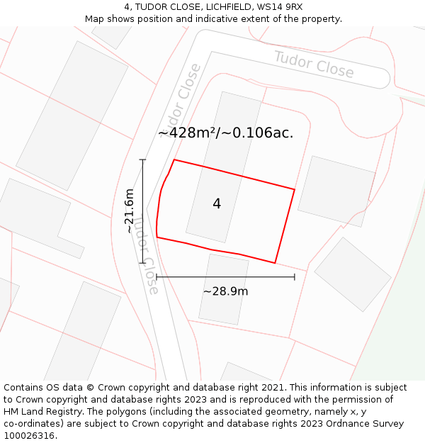4, TUDOR CLOSE, LICHFIELD, WS14 9RX: Plot and title map