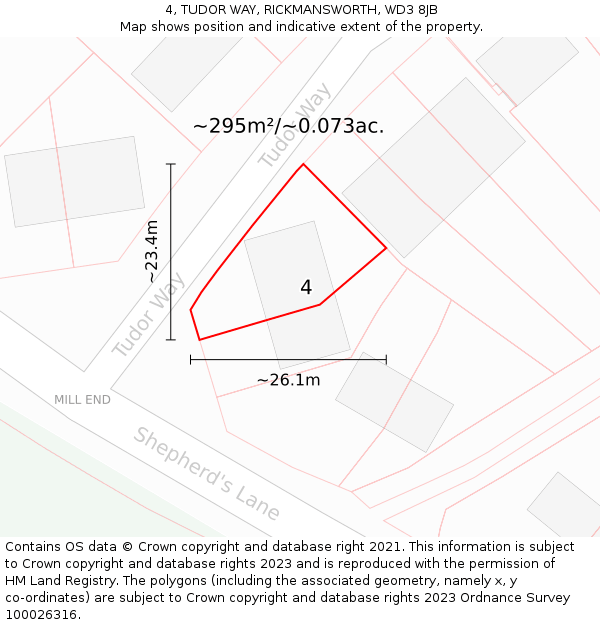 4, TUDOR WAY, RICKMANSWORTH, WD3 8JB: Plot and title map