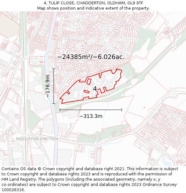 4, TULIP CLOSE, CHADDERTON, OLDHAM, OL9 9TF: Plot and title map