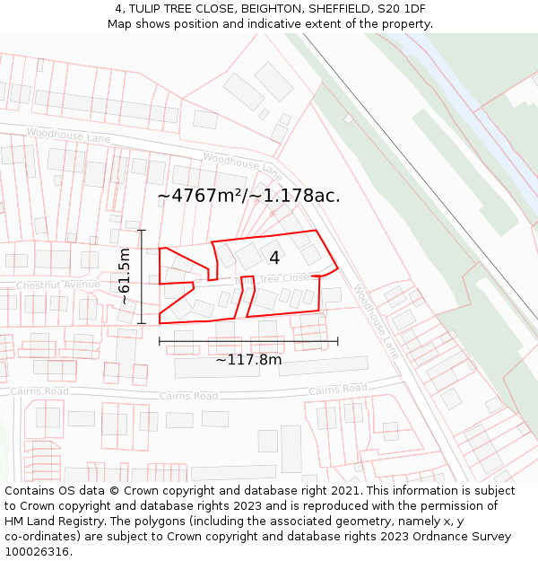 4, TULIP TREE CLOSE, BEIGHTON, SHEFFIELD, S20 1DF: Plot and title map