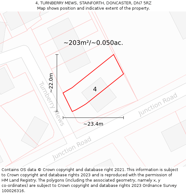 4, TURNBERRY MEWS, STAINFORTH, DONCASTER, DN7 5RZ: Plot and title map