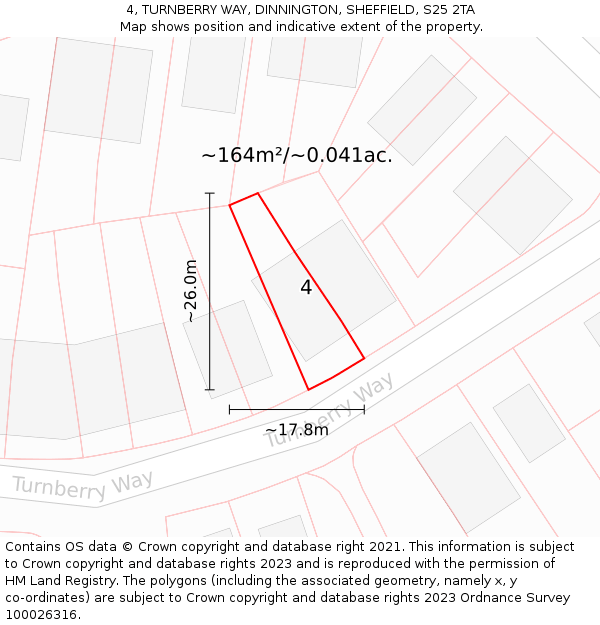 4, TURNBERRY WAY, DINNINGTON, SHEFFIELD, S25 2TA: Plot and title map