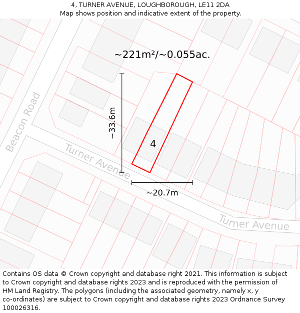 4, TURNER AVENUE, LOUGHBOROUGH, LE11 2DA: Plot and title map
