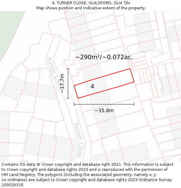 4, TURNER CLOSE, GUILDFORD, GU4 7JN: Plot and title map