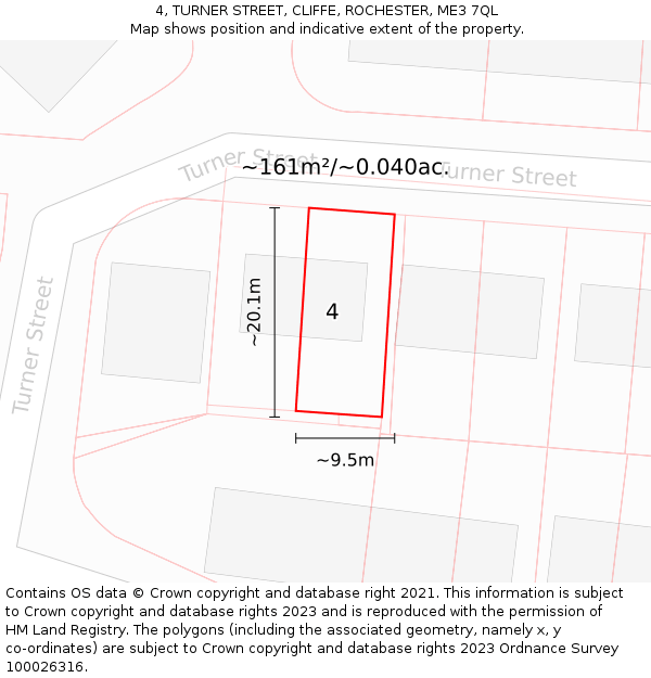 4, TURNER STREET, CLIFFE, ROCHESTER, ME3 7QL: Plot and title map