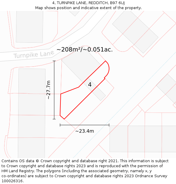 4, TURNPIKE LANE, REDDITCH, B97 6UJ: Plot and title map