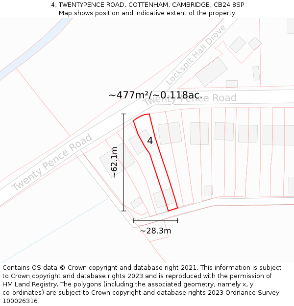 4, TWENTYPENCE ROAD, COTTENHAM, CAMBRIDGE, CB24 8SP: Plot and title map