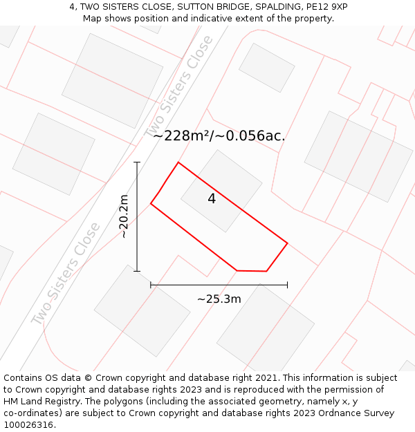 4, TWO SISTERS CLOSE, SUTTON BRIDGE, SPALDING, PE12 9XP: Plot and title map