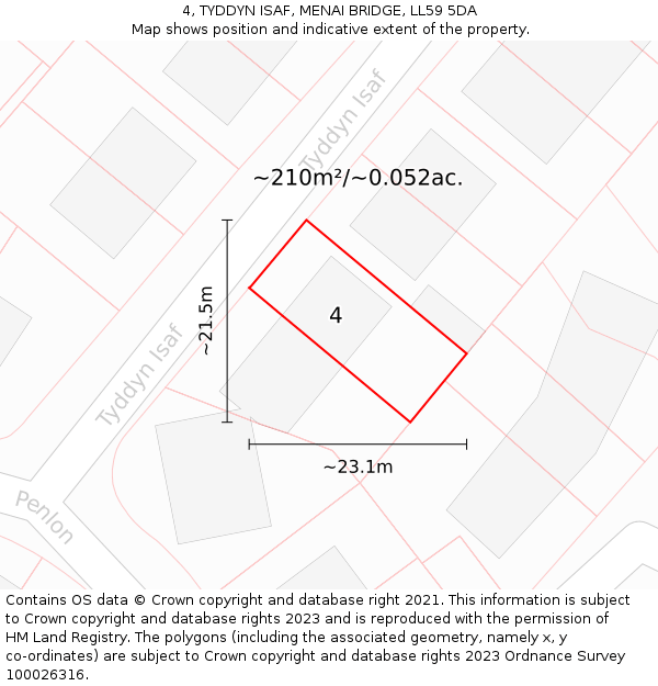 4, TYDDYN ISAF, MENAI BRIDGE, LL59 5DA: Plot and title map
