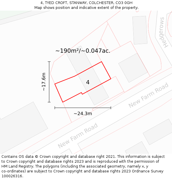 4, TYED CROFT, STANWAY, COLCHESTER, CO3 0GH: Plot and title map