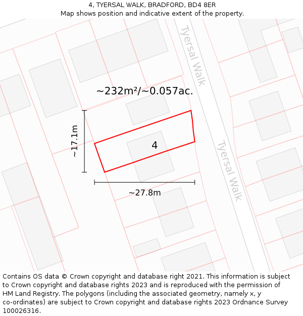 4, TYERSAL WALK, BRADFORD, BD4 8ER: Plot and title map