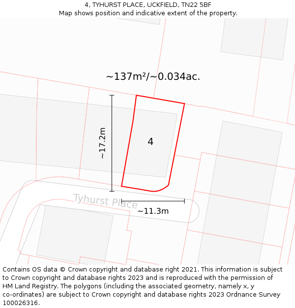 4, TYHURST PLACE, UCKFIELD, TN22 5BF: Plot and title map
