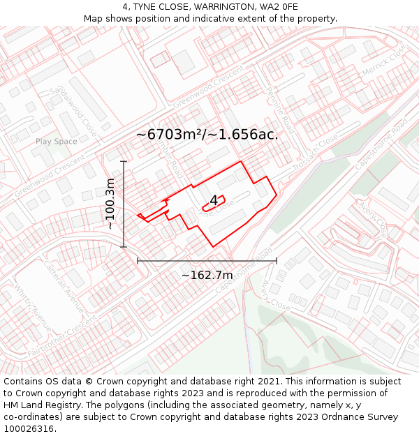 4, TYNE CLOSE, WARRINGTON, WA2 0FE: Plot and title map