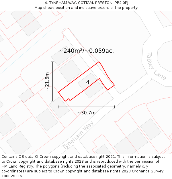 4, TYNEHAM WAY, COTTAM, PRESTON, PR4 0PJ: Plot and title map