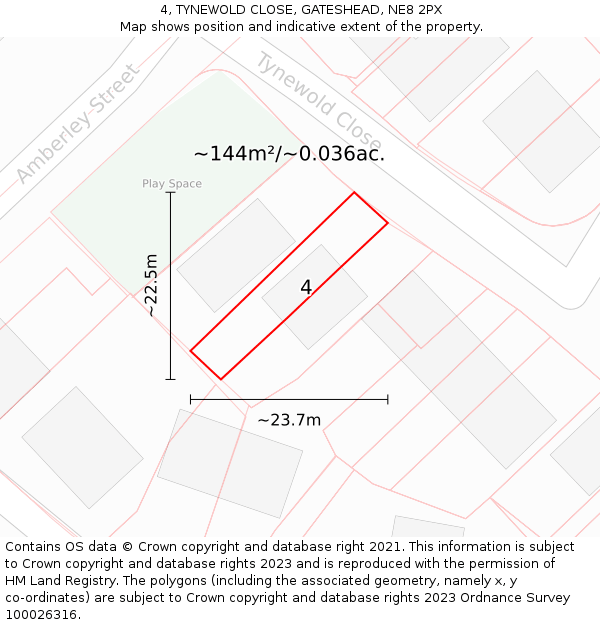 4, TYNEWOLD CLOSE, GATESHEAD, NE8 2PX: Plot and title map