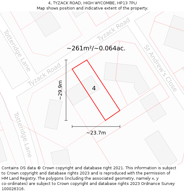 4, TYZACK ROAD, HIGH WYCOMBE, HP13 7PU: Plot and title map