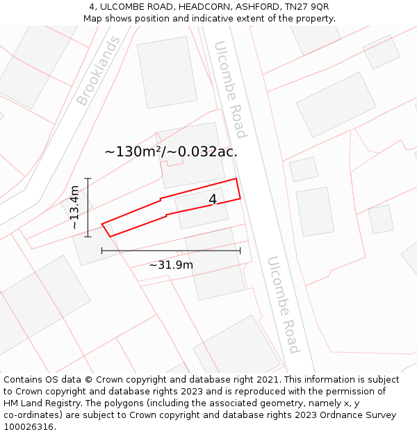 4, ULCOMBE ROAD, HEADCORN, ASHFORD, TN27 9QR: Plot and title map