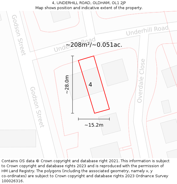 4, UNDERHILL ROAD, OLDHAM, OL1 2JP: Plot and title map