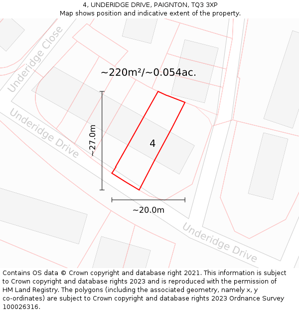 4, UNDERIDGE DRIVE, PAIGNTON, TQ3 3XP: Plot and title map