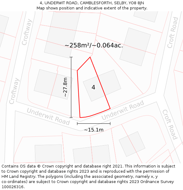 4, UNDERWIT ROAD, CAMBLESFORTH, SELBY, YO8 8JN: Plot and title map