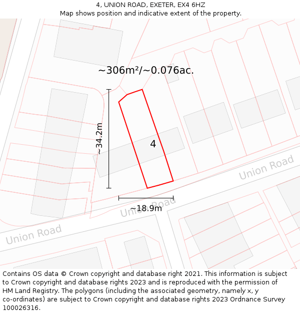 4, UNION ROAD, EXETER, EX4 6HZ: Plot and title map