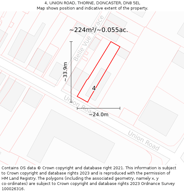 4, UNION ROAD, THORNE, DONCASTER, DN8 5EL: Plot and title map