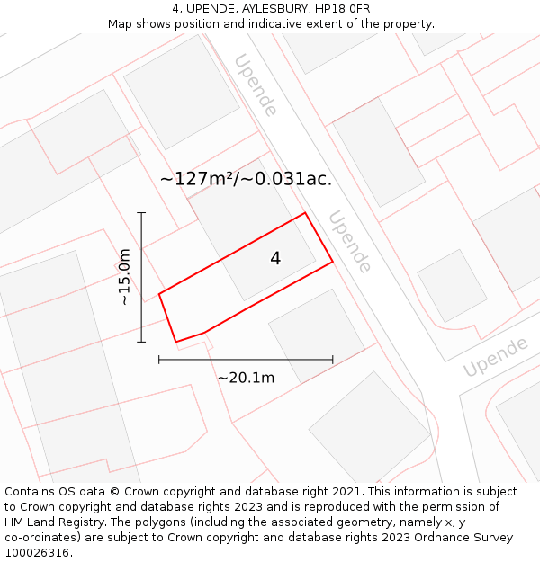 4, UPENDE, AYLESBURY, HP18 0FR: Plot and title map
