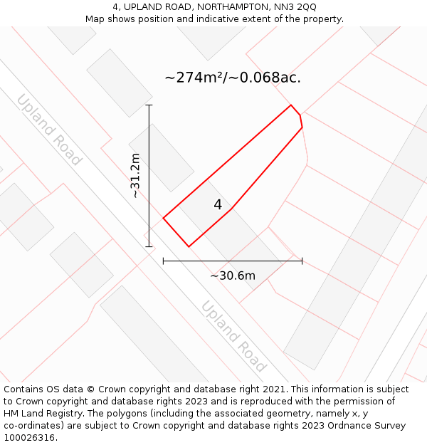 4, UPLAND ROAD, NORTHAMPTON, NN3 2QQ: Plot and title map