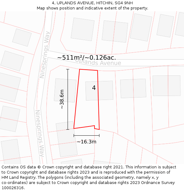 4, UPLANDS AVENUE, HITCHIN, SG4 9NH: Plot and title map