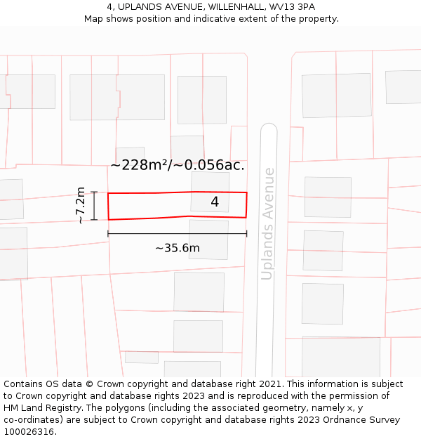 4, UPLANDS AVENUE, WILLENHALL, WV13 3PA: Plot and title map