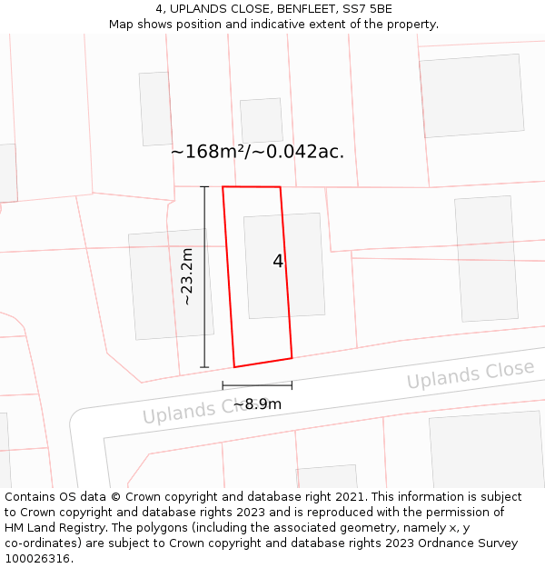 4, UPLANDS CLOSE, BENFLEET, SS7 5BE: Plot and title map