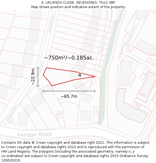 4, UPLANDS CLOSE, SEVENOAKS, TN13 3BP: Plot and title map