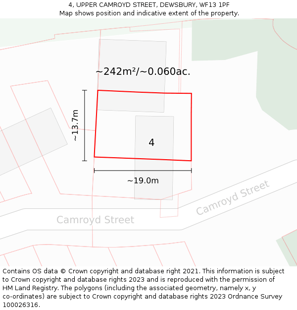 4, UPPER CAMROYD STREET, DEWSBURY, WF13 1PF: Plot and title map